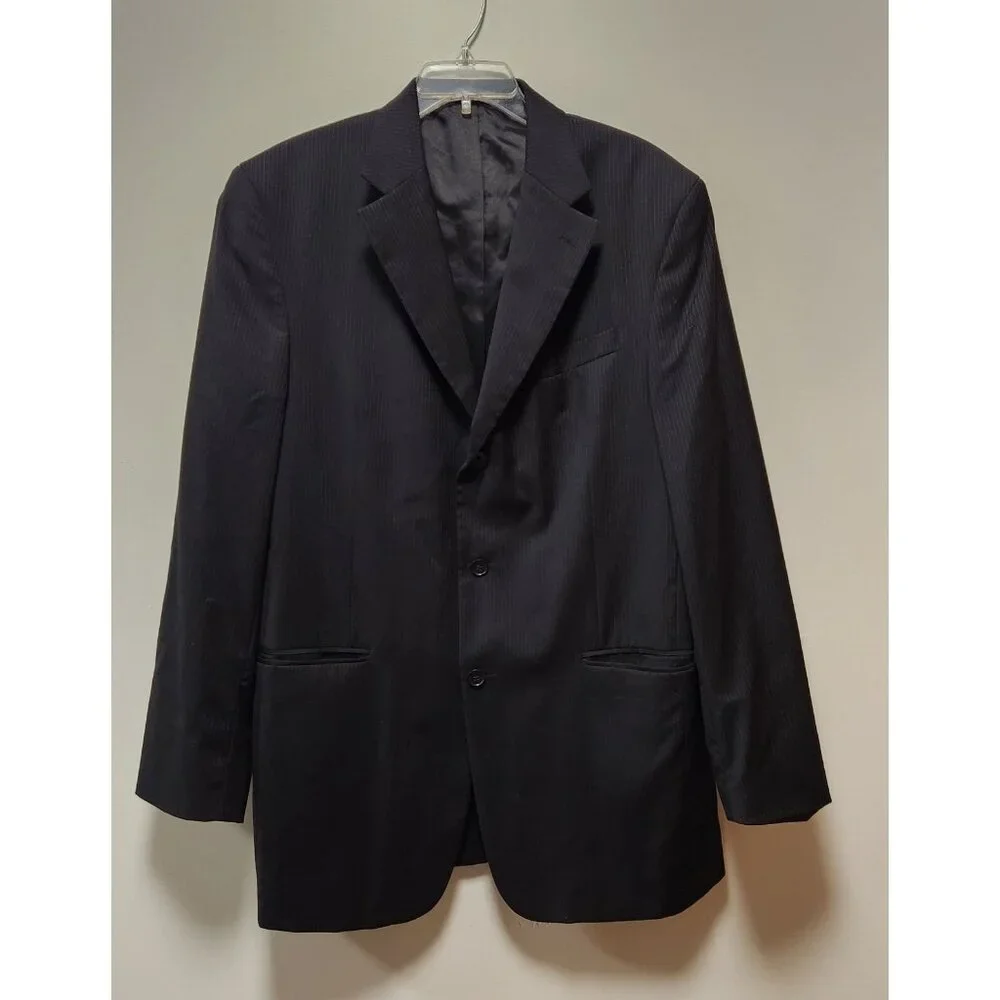 Alfani Blazer Suit Jacket 100%‎ Wool Black Pin Stripe Mens 42 Long 3 Button EUC